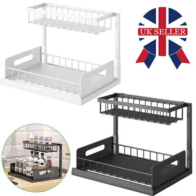 2 Tier Pull Out Basket Under Sink Kitchen Cupboard Organiser Drawer Storage Rack • £14.99