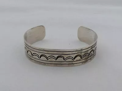 Vintage Native American Sterling Silver Signed MM Cuff Bracelet PJ-4 • $59.99