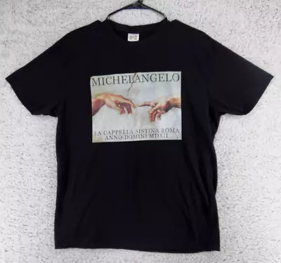 Michelangelo La Cappella Sistina Roma  Touch Of God  Black T Shirt Men's Size L • $17.97