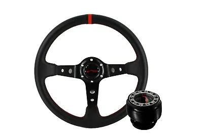 DC EG EJ EH Civic Integra Del Sol Deep 3  Black On Black Red Steering Wheel +Hub • $65