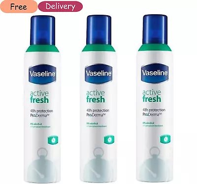 3 X Vaseline Active Fresh Anti-perspirant Deodorant Aerosol 0% Alcohol 250ml • £9.99