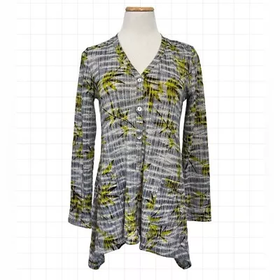 *LOGO Lori Goldstein Printed Knit Button Cardigan Sweater MED~ A343832 Gray Mink • $15