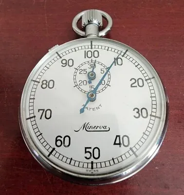 Vintage Minerva Swiss Made Silver Tone Wind Up Stopwatch. Works • $129.99