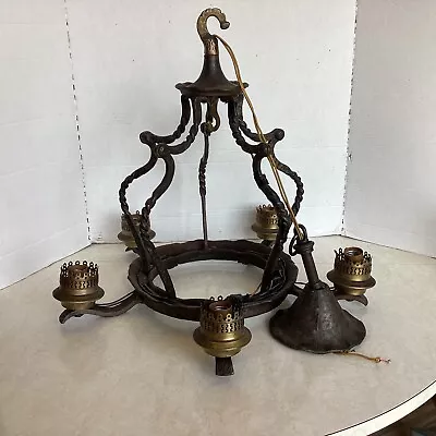 Spanish Revival Mission Style Ceiling Light Fixture HAMMERED CAST IRON 5 Light • $99.95