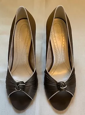 £13.49 • Buy Phase Eight Brown Taupe Satin Stiletto Shoes Slip On Heels Peep Toe UK 5 VGC