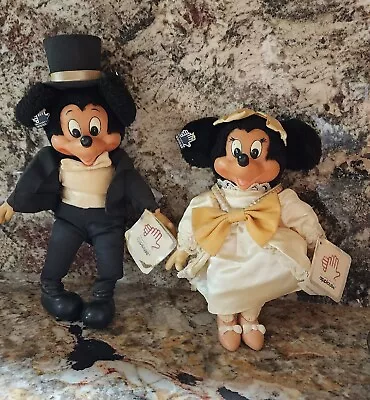 Mickey And Minnie Mouse Vintage Applause Plush Wedding Dolls With Tags • $24.99