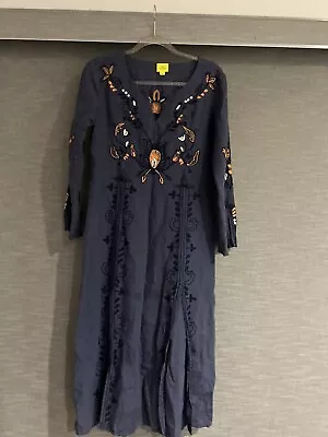 Roller Rabbit Embroidery Vneck Midi Dress Size XS • $52.99