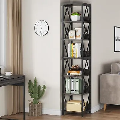 Tribesigns 6-Tier Bookshelf Storage Shelves:75 Inches Tall Narrow Bookcase Grey • £99.99