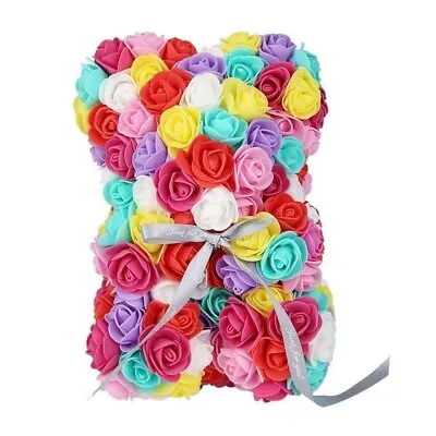 Rainbow Rose Teddy Bear Gift For Girlfriend - Anniversary Gift - Flower Bear • £14.95