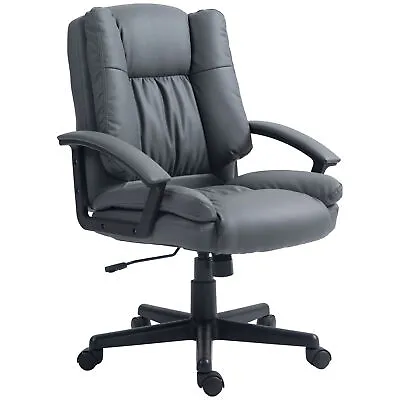 HOMCOM Faux Leather Home Office Chair Mid Back Desk Chair With Arms Dark Grey • £59.99