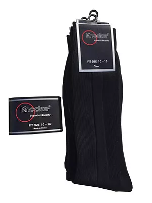 6 12 Pairs Knocker Superior Quality Men's Solid Black Dress Socks Sz.10-13 • $9.99