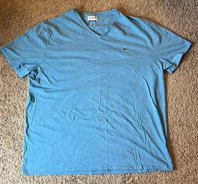 $10.60 • Buy Men's Lacoste Blue Short Sleeve Pima Cotton V-Neck Jersey T-Shirt