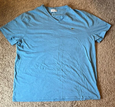 $10.60 • Buy Men's Lacoste Blue Short Sleeve Pima Cotton V-Neck Jersey T-Shirt