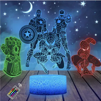 3D Marvel LED Night Lights Superhero Spiderman Lamp 3 PATTERNS Christmas Gift • £17.99