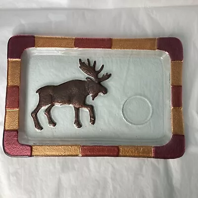Moose Glass Serving Tray Platter Plate Rectangle Dish Cabin Animal Wildlife • $14.99
