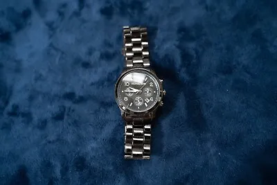 Michael Kors Runway Chronograph Watch Women Dark Silver Tone Date Gray • $48
