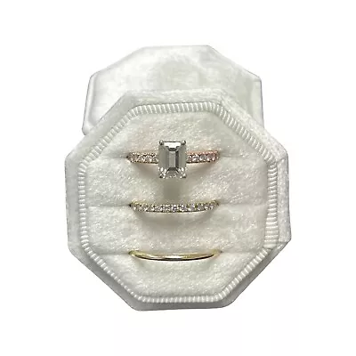 3 Slots Octagon Velvet Ring Box For Engagement And Wedding Vintage • $17.99