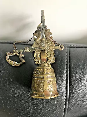 Antique Vintage Brass Bell Wall Mounted Hanging Pull Doorbell • £30