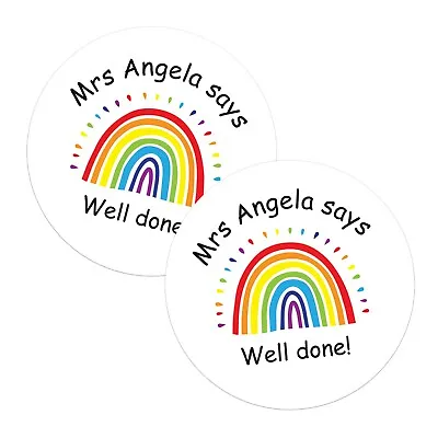 Personalised  Reward Stickers Labels School Teacher Name   Well Done Rainbow • £3.99