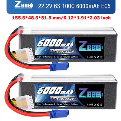 2x Zeee 22.2V 6S LiPo Battery EC5 6000mAh 100C For RC Car RC Drone Boat Hobby • £133.44