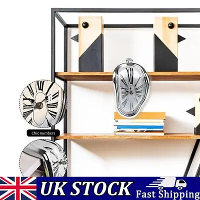 Melting Clock Modern Surrealistic Shelf Decor Distorted Clock (Silver) • £9.99
