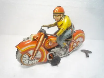 GREAT VINTAGE MOTORCYCLE WITH DRIVER WIND UP TIN TOY MEHANOTEHNIKA 1950s EX RR • $459.90