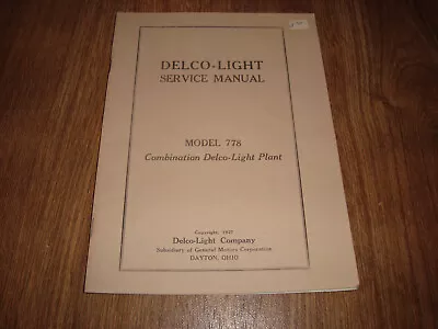 1927 Delco-Light Service Manual Model 778 Combination Delco-Light Plant Booklet • $9.99