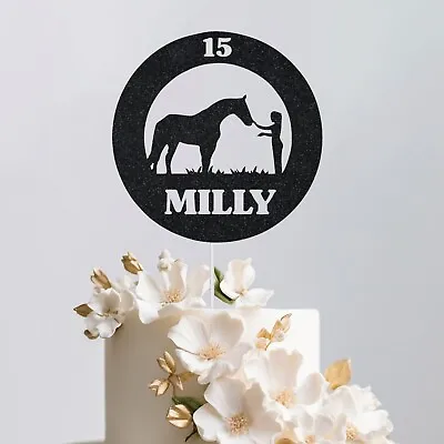 Horse Personalised Glitter Cake Topper Custom Kids Children Birthday Party Decor • £2.95