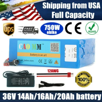 $109.99 • Buy 36V 10Ah/14Ah/16Ah/20Ah Ebike Battery 500W 750W Motor Electric Bicycle Scooter