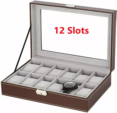 12 Slots Watch Box Display Case Organizer Jewelry Travel Storage Holder For Men • $20.99