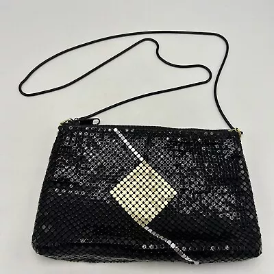 Vintage Black Metal Mesh Purse Handbag 70's Gold Silver Tone Chain Strap 8  X 5  • $19.99