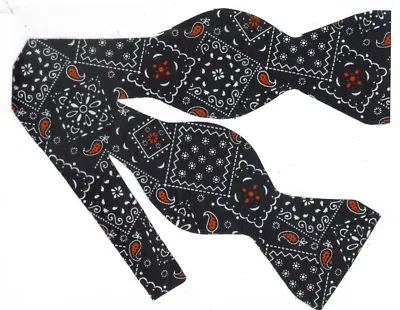 Black Bandana Bow Tie / Black & Red / Cowboy Western Bandana / Self-tie Bow Tie • $14.99