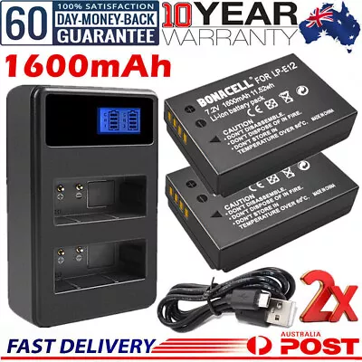 2x 1600mAh LP-E12 Battery Or Dual Charger For Canon EOS M M2 M10 100D Rebel SL1 • $28.99