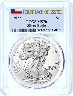 2022 $1 Silver Eagle PCGS MS70 First Day Of Issue Flag Label • $45.77