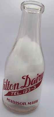 Hilton Dairy Quart Milk Bottle Red Pyro Madison MAINE • $19.99