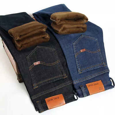 Mens Thermal Jeans Thick Velvet Denim Pants Warm Fleece Lined Jeans Trousers • $28.68
