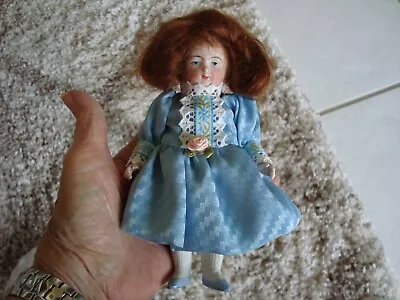 BEAUTIFUL ANTIQUE GERMAN BISQUE JOINTED 5-1/2  MIGNONETTE DOLL W/HAIR WIG No. 2J • $39.95