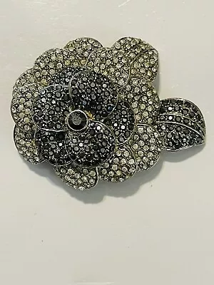 Vintage SH Avon Clear Metallic Gray Pave Rhinestone Layered Flower Pin Brooch • $18