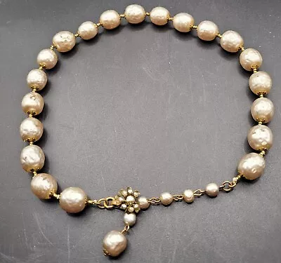 Big Vintage Miriam Haskell Champagne Faux Pearls Necklace 13  Of Pearls 17  All • $149.99