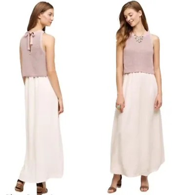 Anthropologie Moth Layered Sandstone Maxi Dress S Blush Pale Pink Gauze Sweater • $39.88