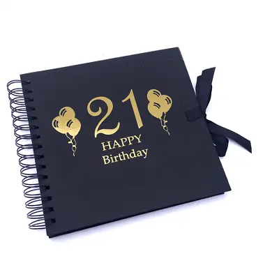 21St Birthday Balloon Black Scrapbook Guest Book Or Photo Album With Gold Script • £14.99