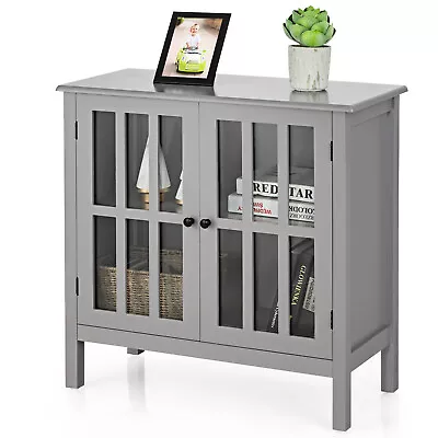 Modern Storage Cabinet Display Organizer Cupboard W/ Glass Doors Home Office • £69.95