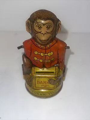 Vintage Lithograph J. CHEIN Tin Monkey Bank Missing Hat Arm Stopper Restoration • $10