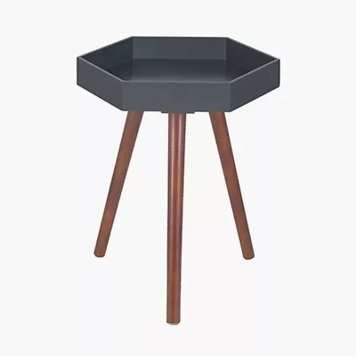 Wooden Side Table Dark Grey  Hexagon Tripod End Accent Table Minimalist Stand • £21.95