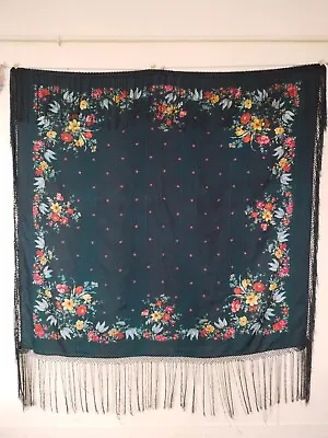 Vintage Beautiful Printed Fringes Piano Shawl Wool Multi Colors Item580 • $130