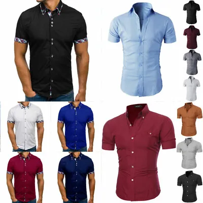 Mens Short Sleeve Casual Shirts Formal Slim Fit Dress Shirt Top Summer T Shirt • $7.92