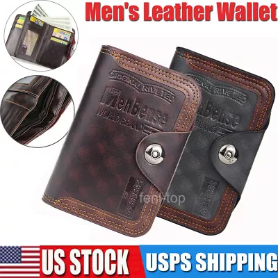 Men's Retro Leather Wallet Bifold Credit Card Holder ID Window Wallet With Hasps • $7.90