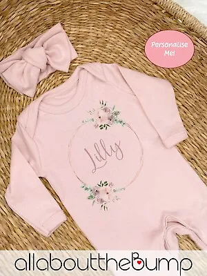 Personalised Dusky Pink Gold Ring Baby Outfit • £5.99