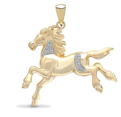 9ct Yellow Gold Hallmarked Diamond Set Horse Pendant • £363