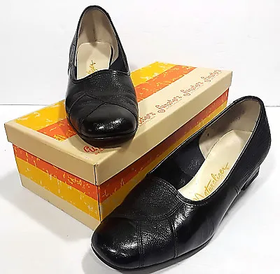 Vtg NATURALIZER FUNSTERS Black Dress Shoes +Box Womens 8 Heels Pumps Duo-Texture • $54.99